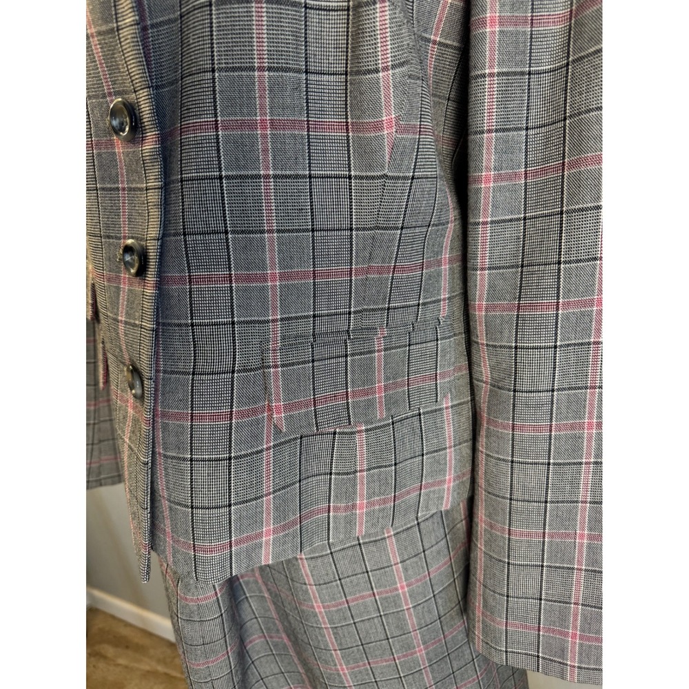 Sag Harbor Suit Womens 16 Gray Pink Plaid Blazer and Skirt Set 2 Piece Vintage - Picture 11 of 16